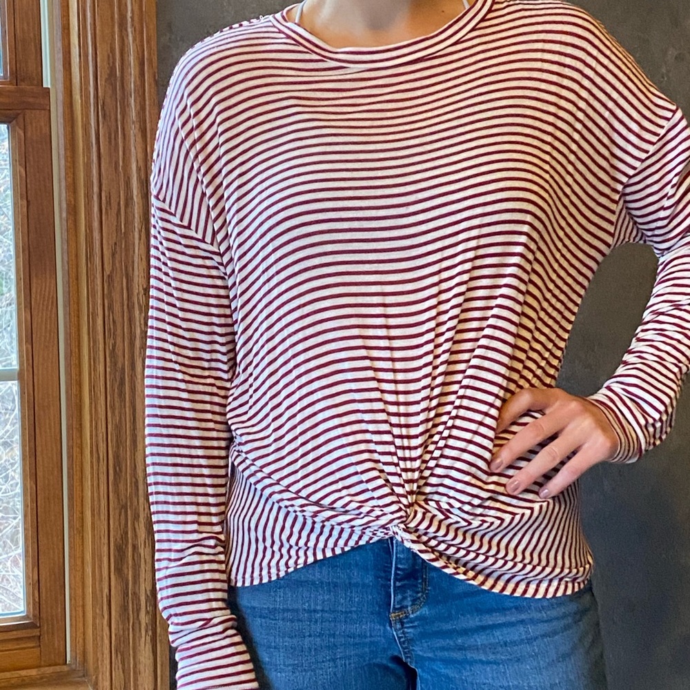 Maroon & Cream Striped Top